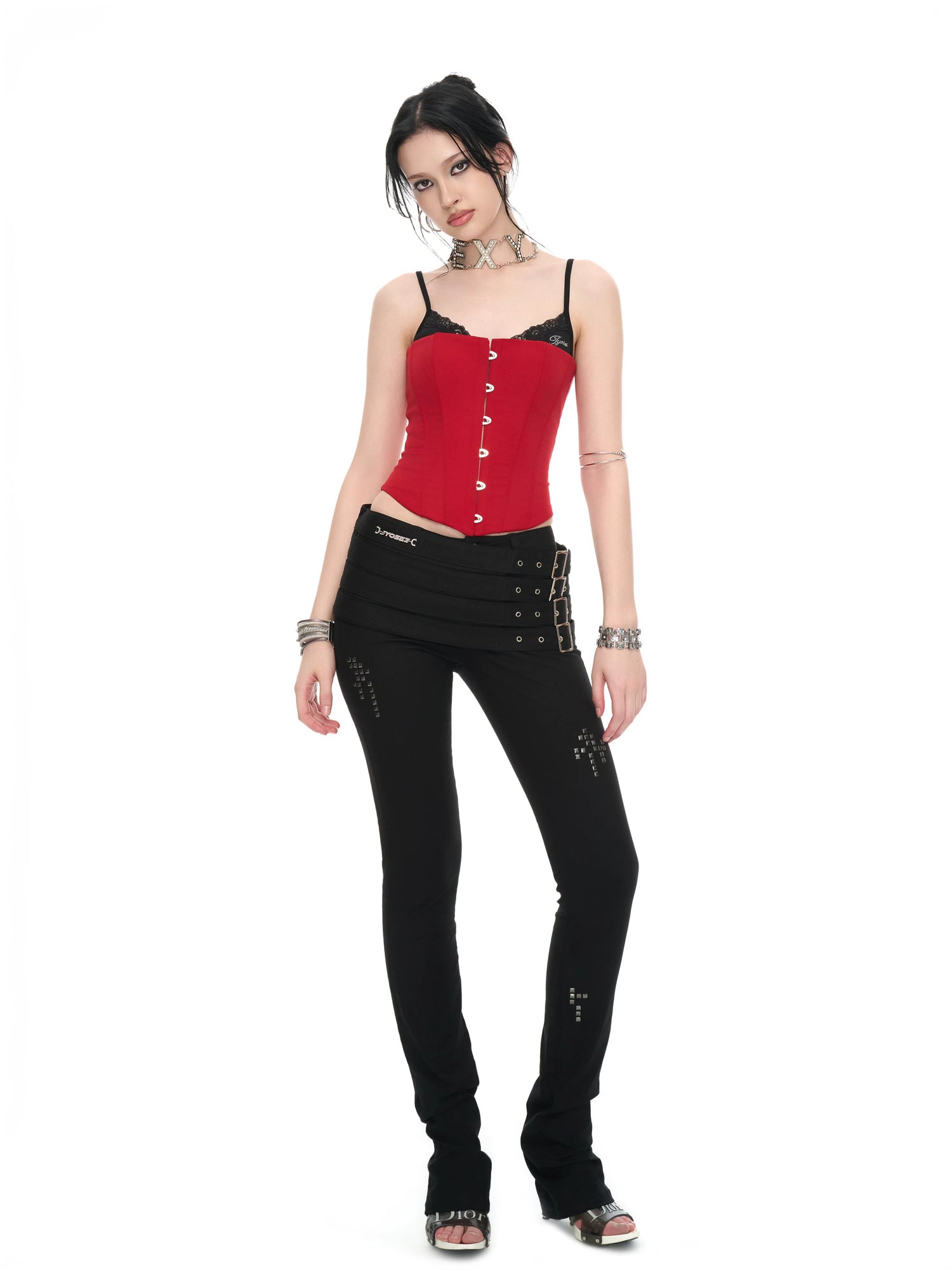 Crimson Lace Panel Hook Corset Camisole Top