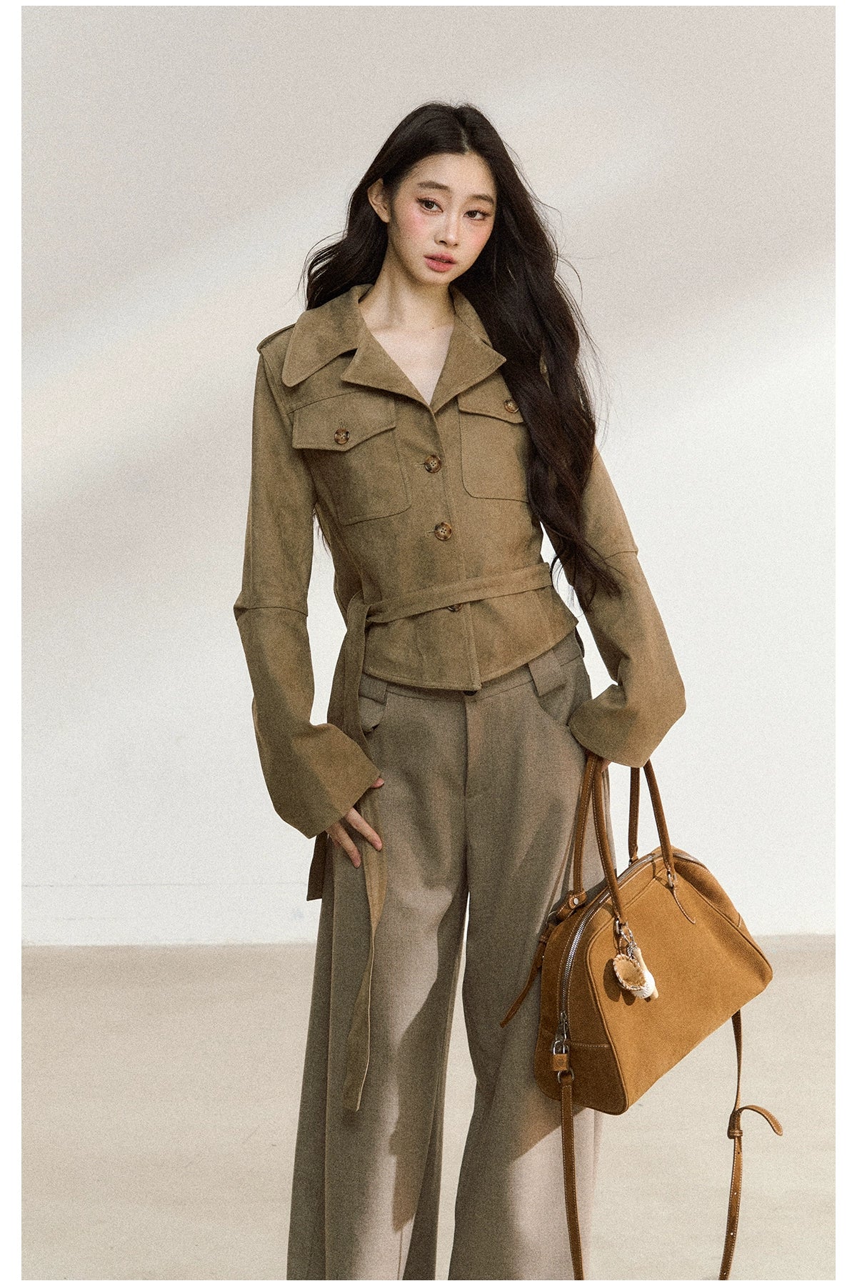 Khaki Suede Cropped Jacket