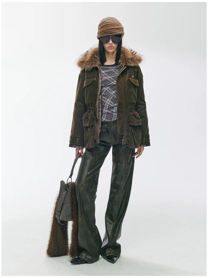 Detachable Fur Collar Utility Down Jacket