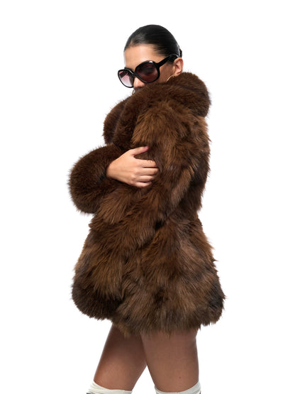 Vintage Brown Faux-Fur Collar Coat
