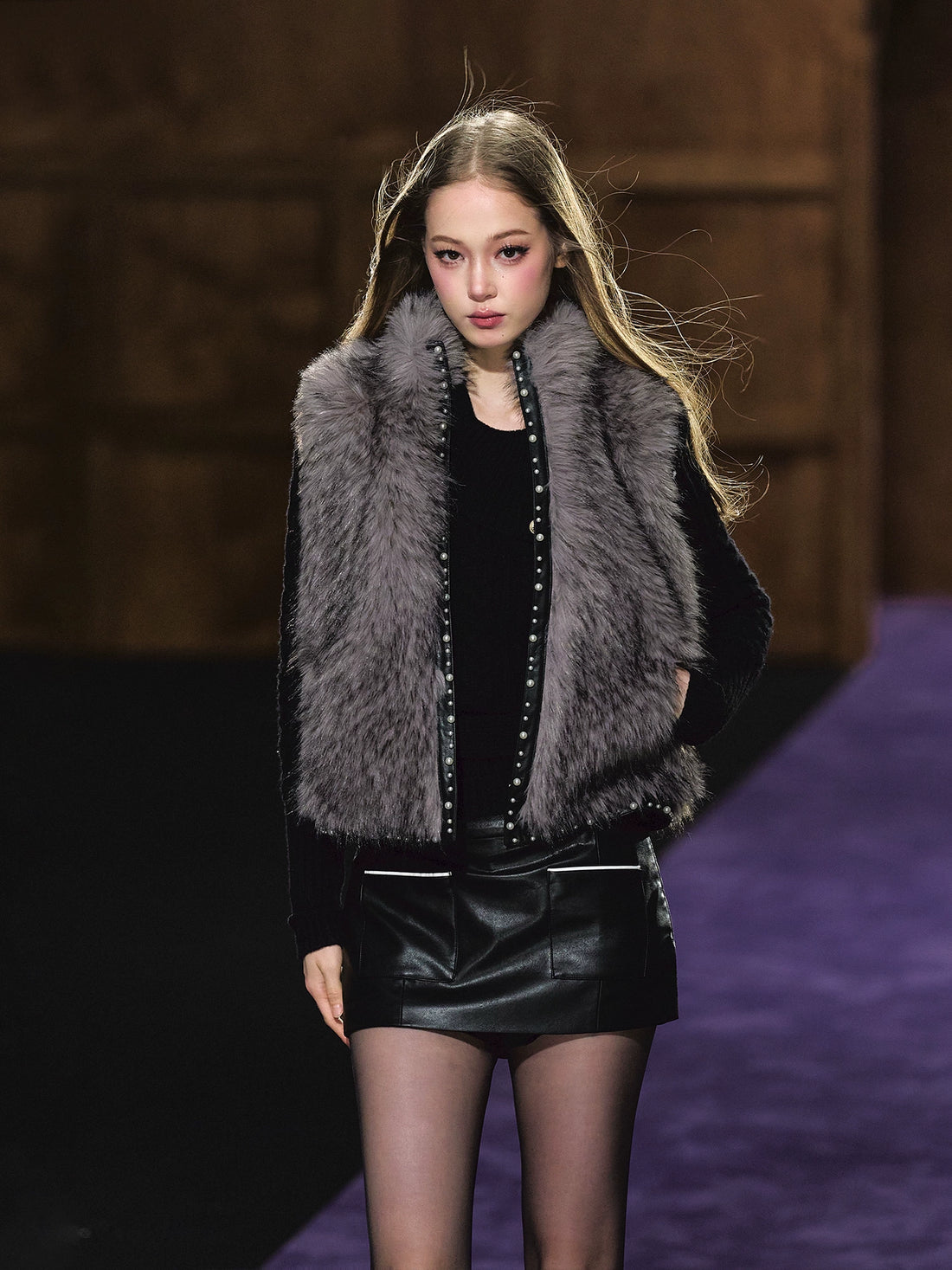 Beaded Faux Fur Layered Vest