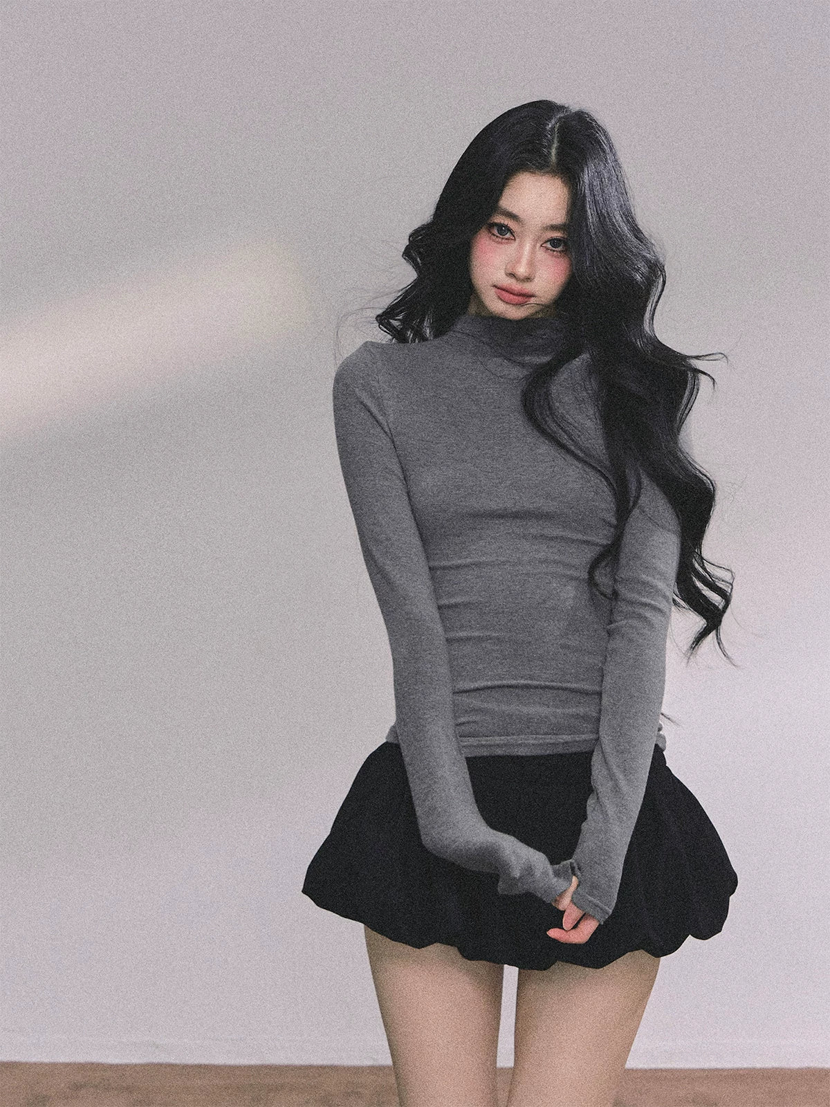 French High-Neck Knit Sweater