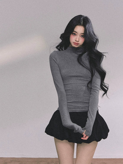 French High-Neck Knit Sweater