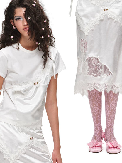 Faux Layered Satin Lace Camisole T-Shirt