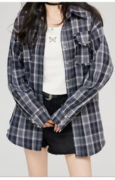 Plaid Hooded Oversized Shirt - CHINASQUAD