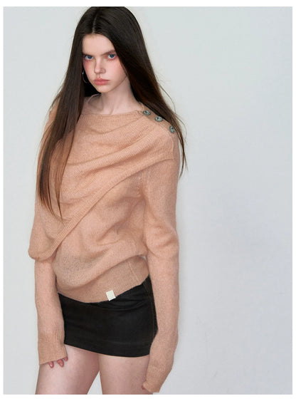 Shawl-Collar Relaxed Wool Knit Sweater