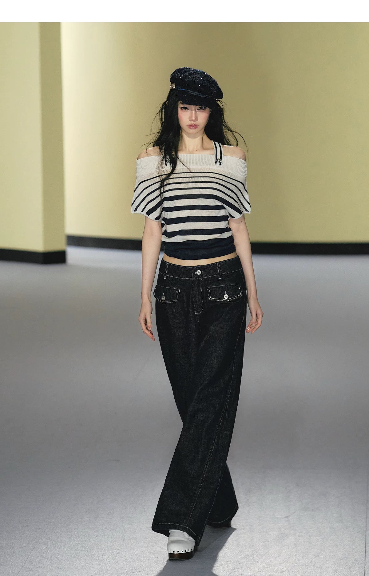 Nautical Stripe Off-Shoulder Halterneck Top