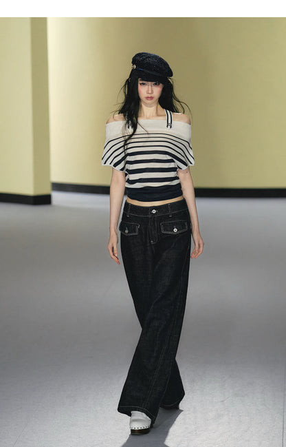 Nautical Stripe Off-Shoulder Halterneck Top