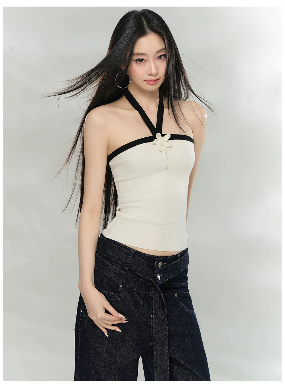 Contrast Halterneck Knit Camisole