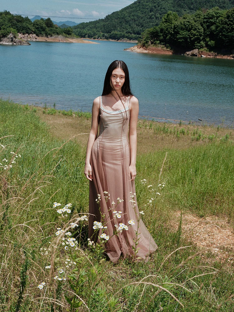 Gradient Mesh Slimming Resort Dress