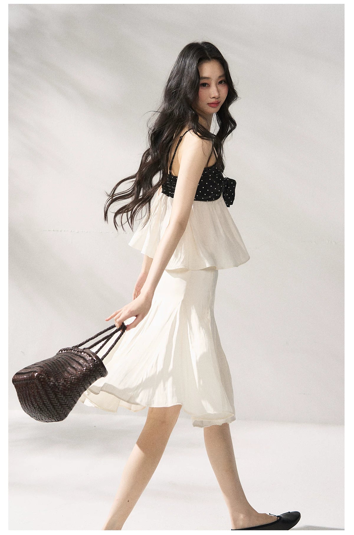 Polka Dot Camisole &amp; Bow Detail Midi Skirt Set