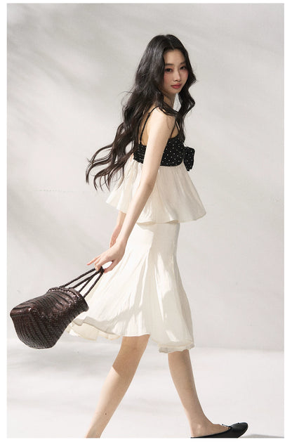Polka Dot Camisole &amp; Bow Detail Midi Skirt Set