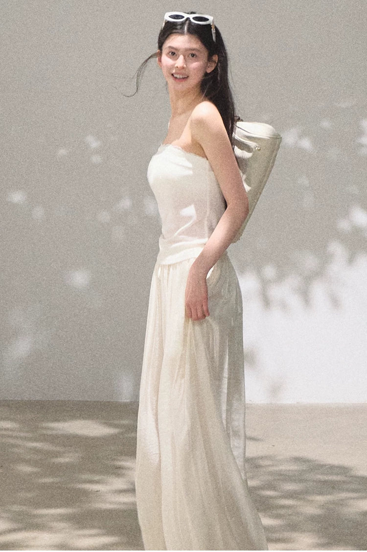 Linen Lace Trim Off-Shoulder Bandeau