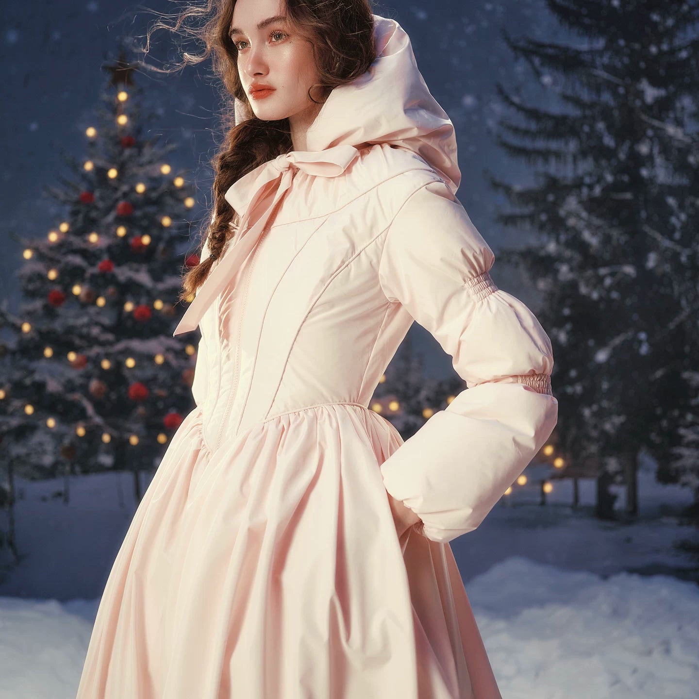 French Pink Tailored Long Down Coat