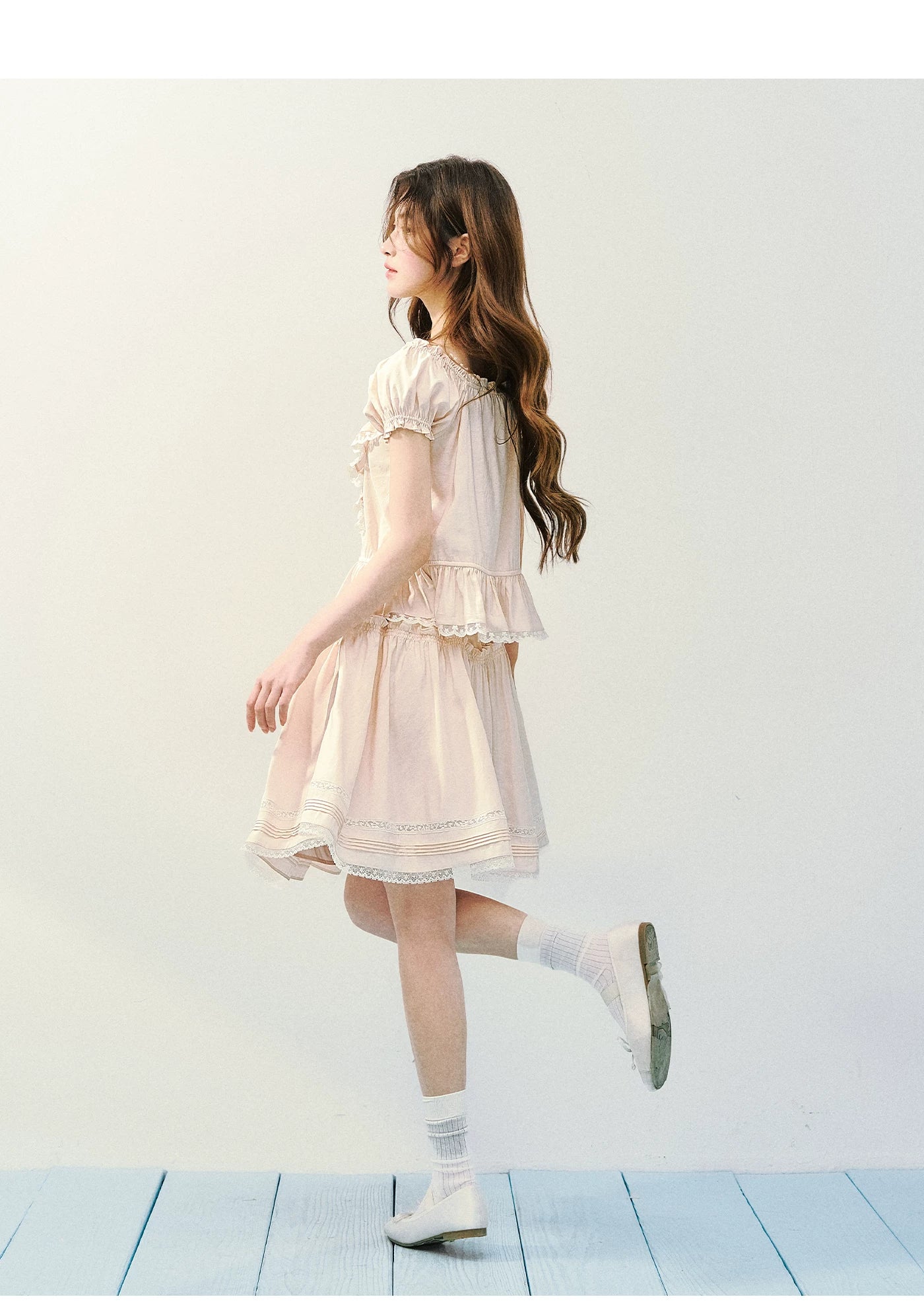 Romantic Ruffle Lace Blouse &amp; Skirt Set