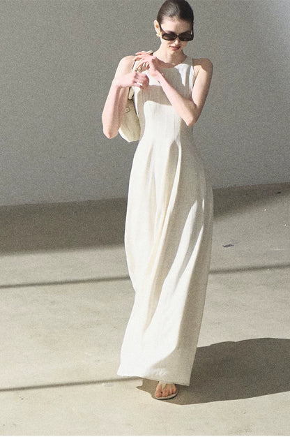 Golden Thread Linen-Blend Sleeveless A-Line Maxi Dress