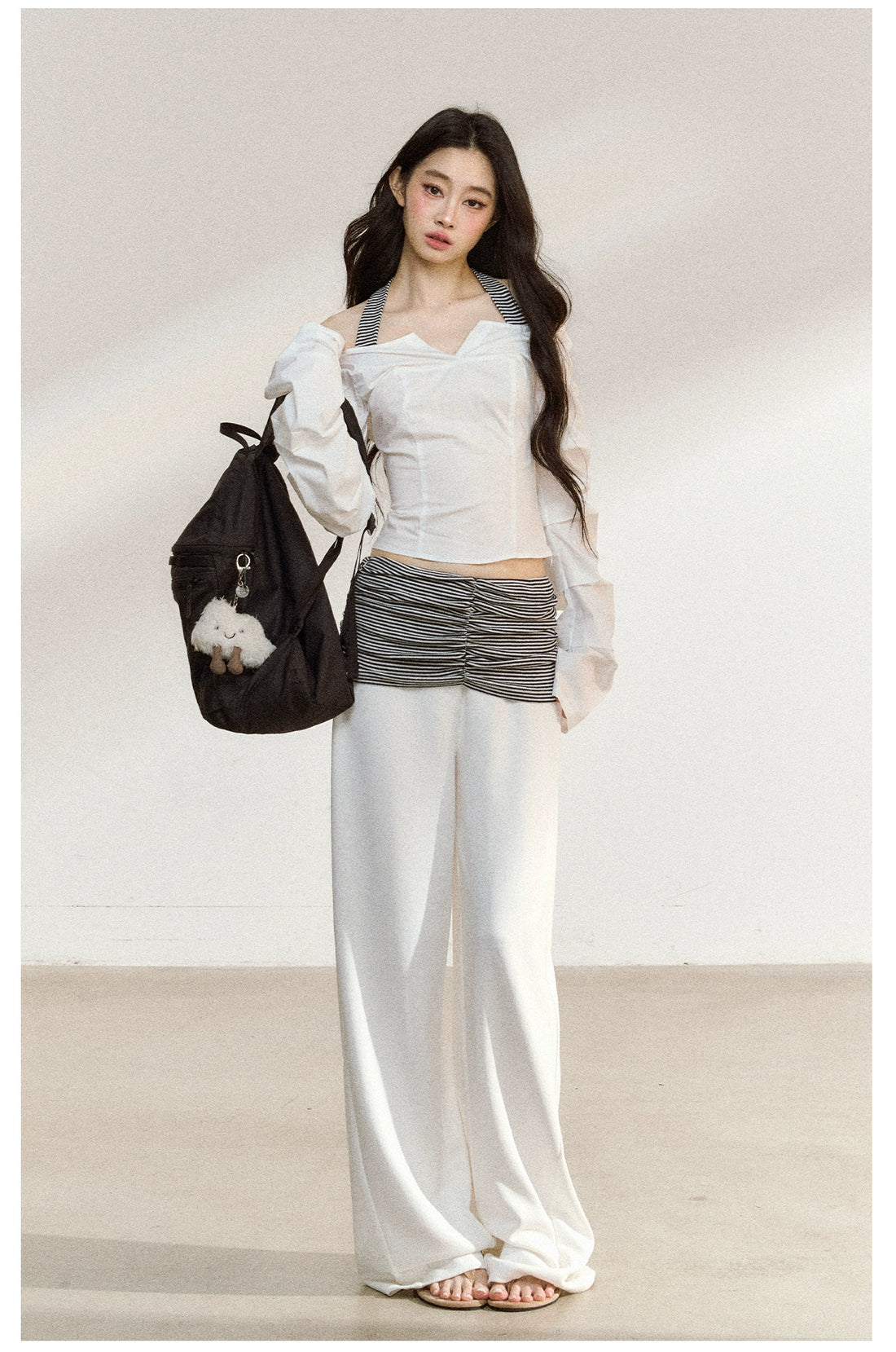 White V-Neck Off-Shoulder Cropped Blouse