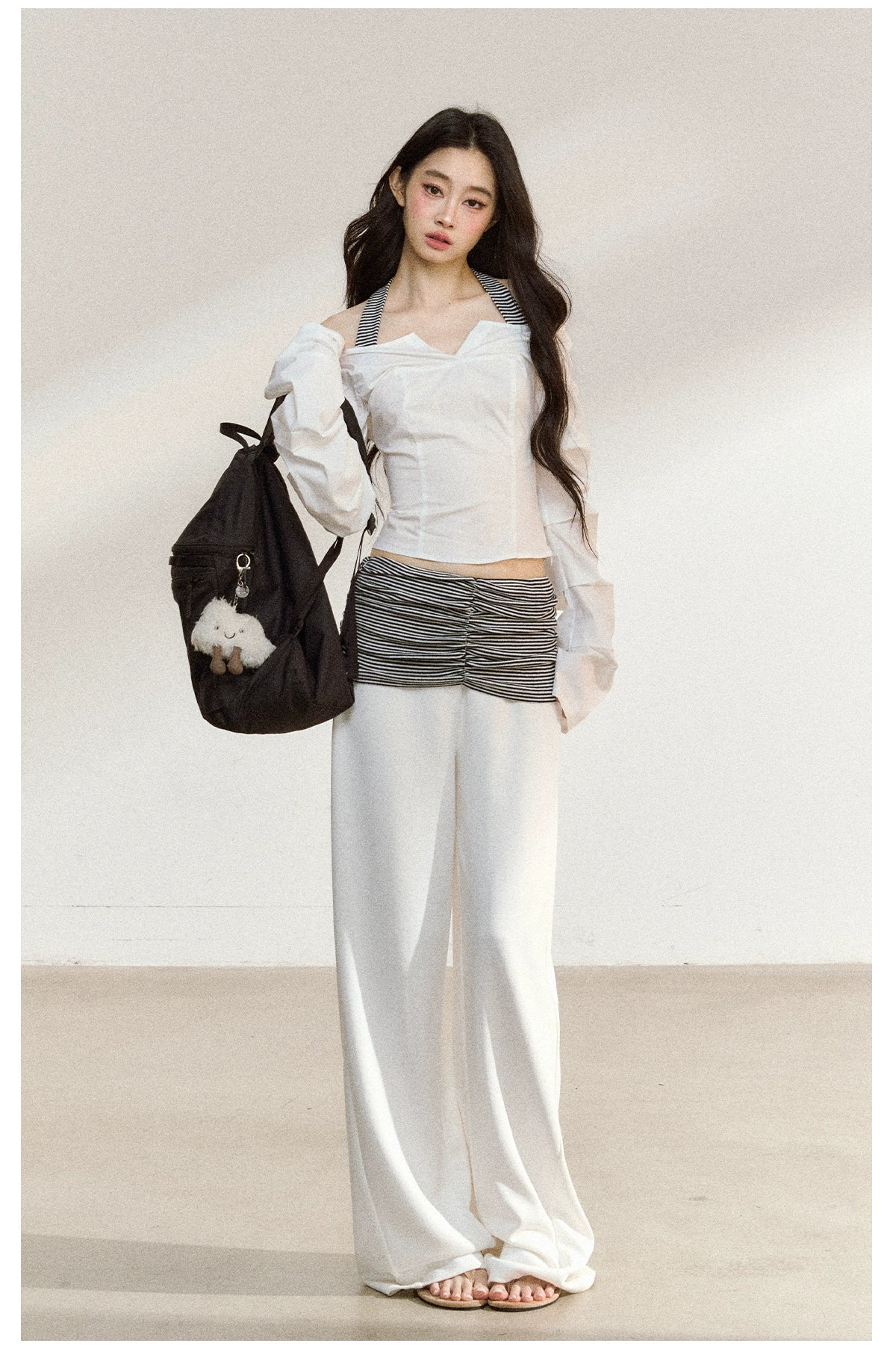 White V-Neck Off-Shoulder Cropped Blouse