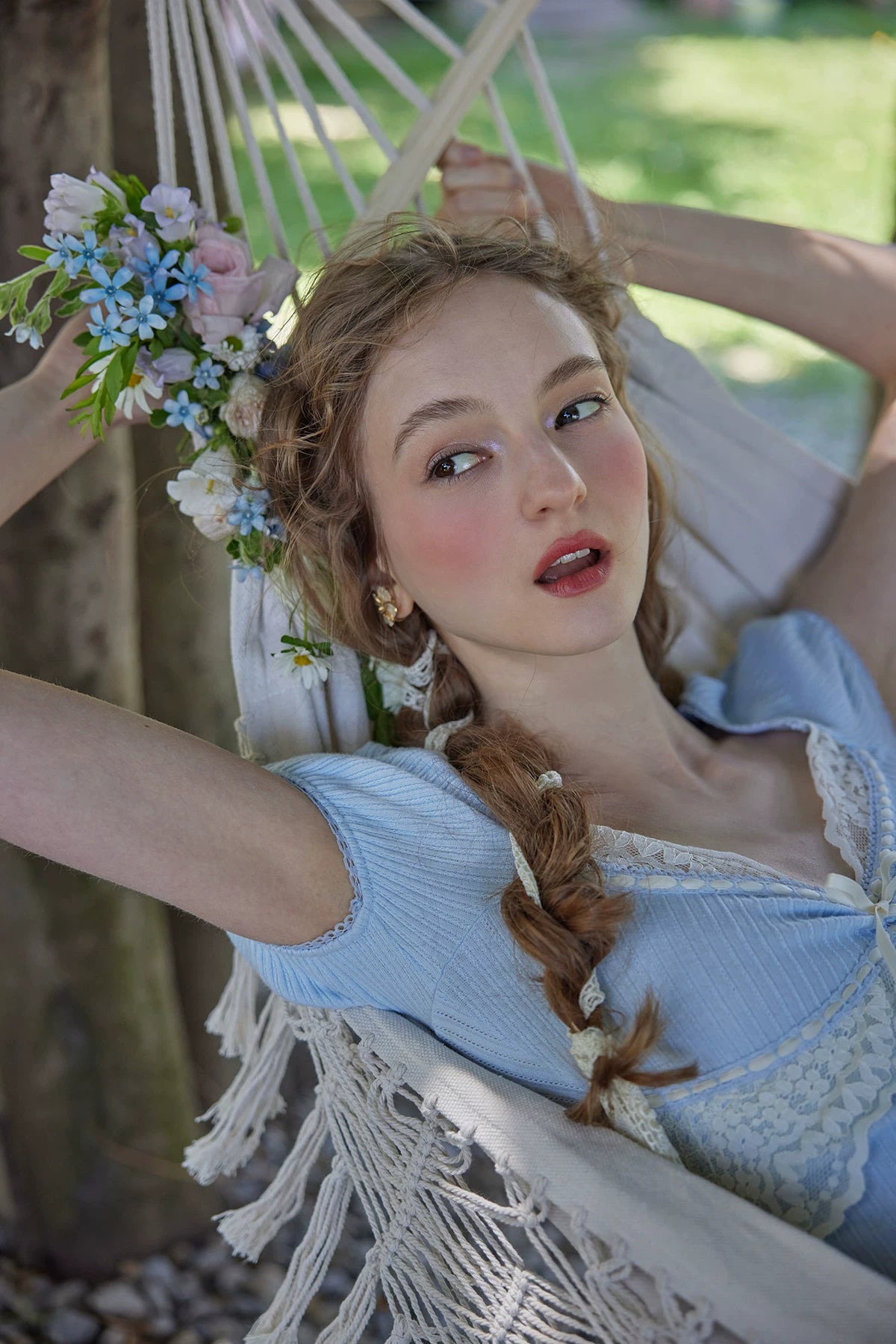 Dream French Pastoral Soft Knit Blue Dress