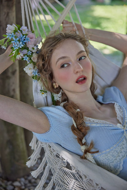 Dream French Pastoral Soft Knit Blue Dress