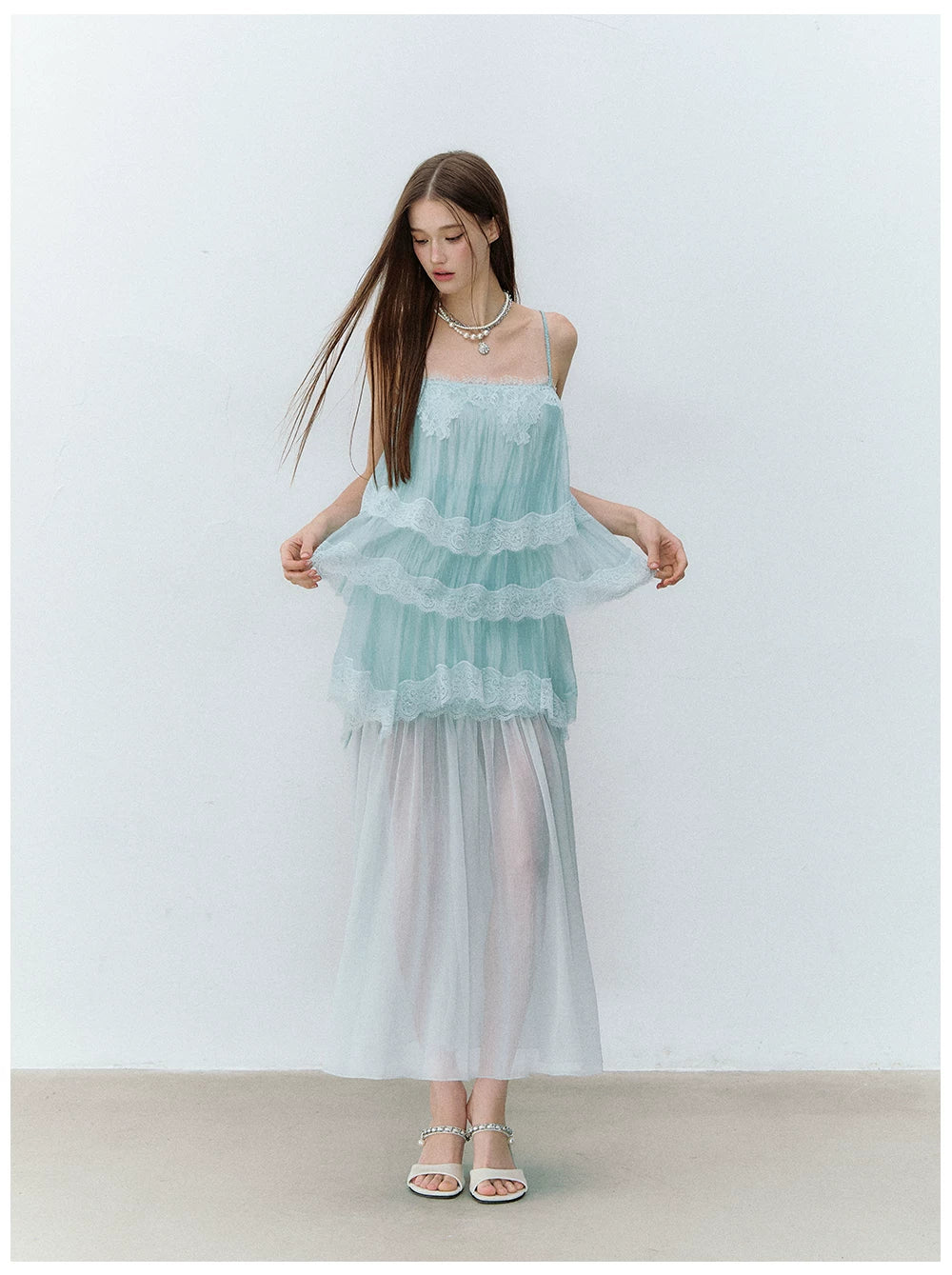 Ethereal Layered Ruffle Camisole &amp; Midi Skirt Set