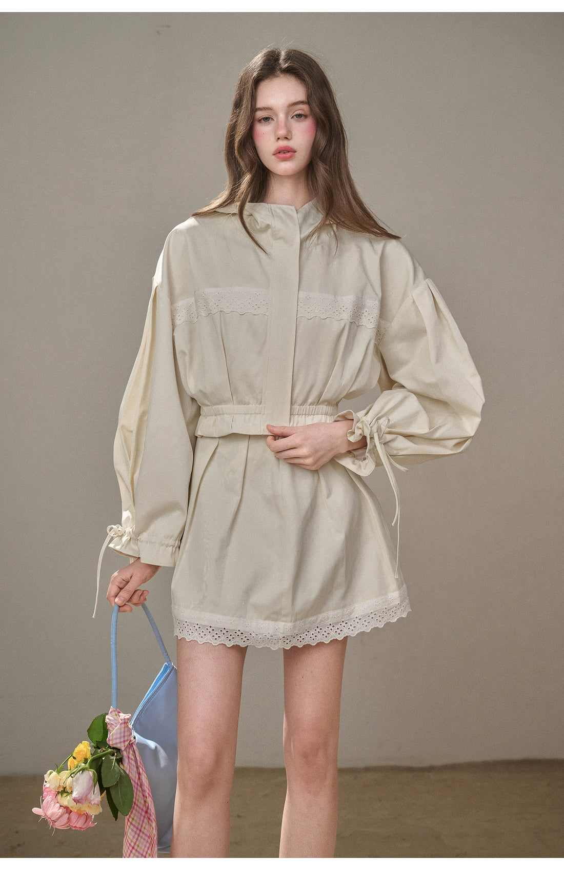 &quot;A Cup of Milk&quot; Relaxed Cotton Trench &amp; Skirt Set