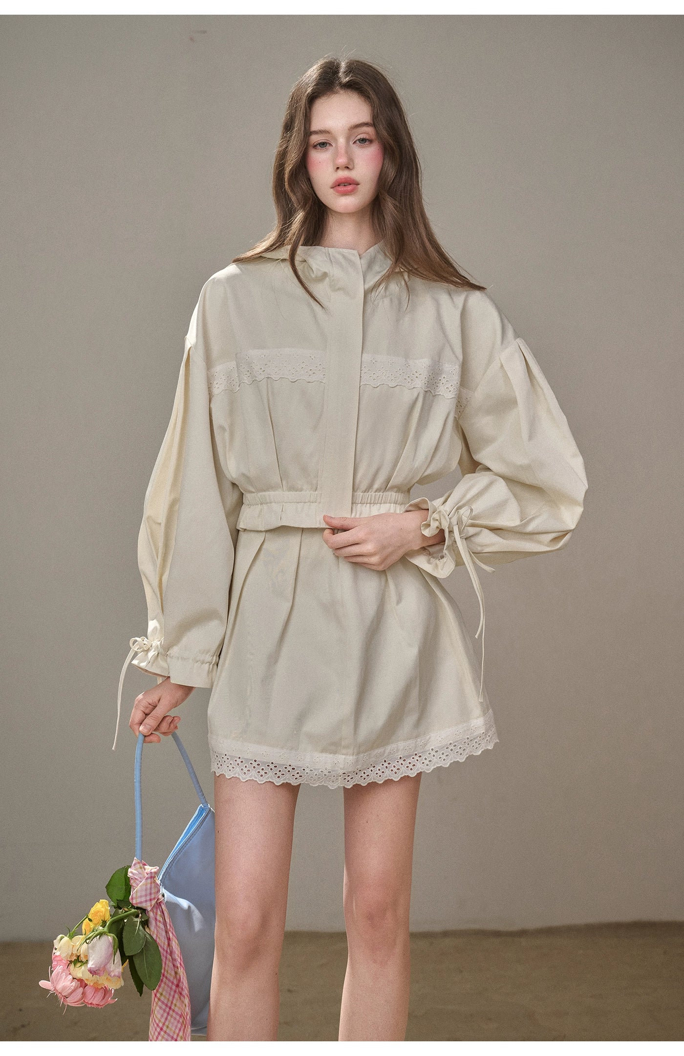 &quot;A Cup of Milk&quot; Relaxed Cotton Trench &amp; Skirt Set