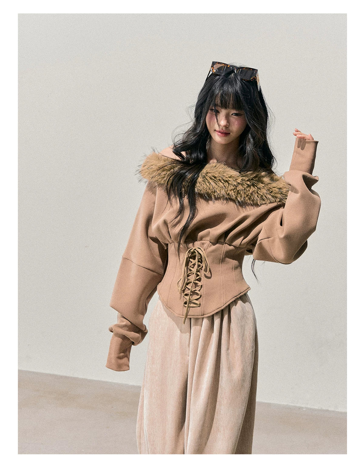 French Off-Shoulder Fuzzy Knit T-Shirt