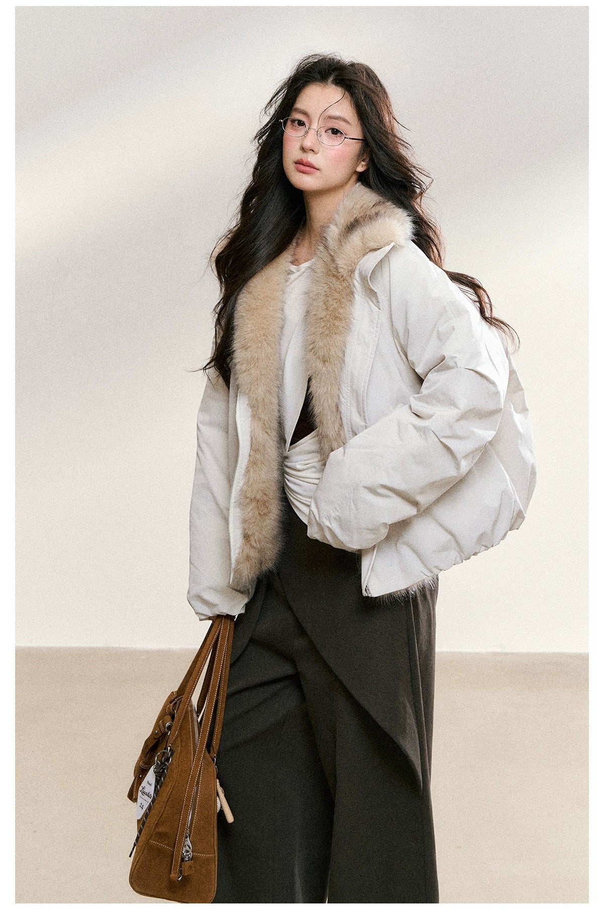 Two-Tone Faux Fur Collar Padded Jacket