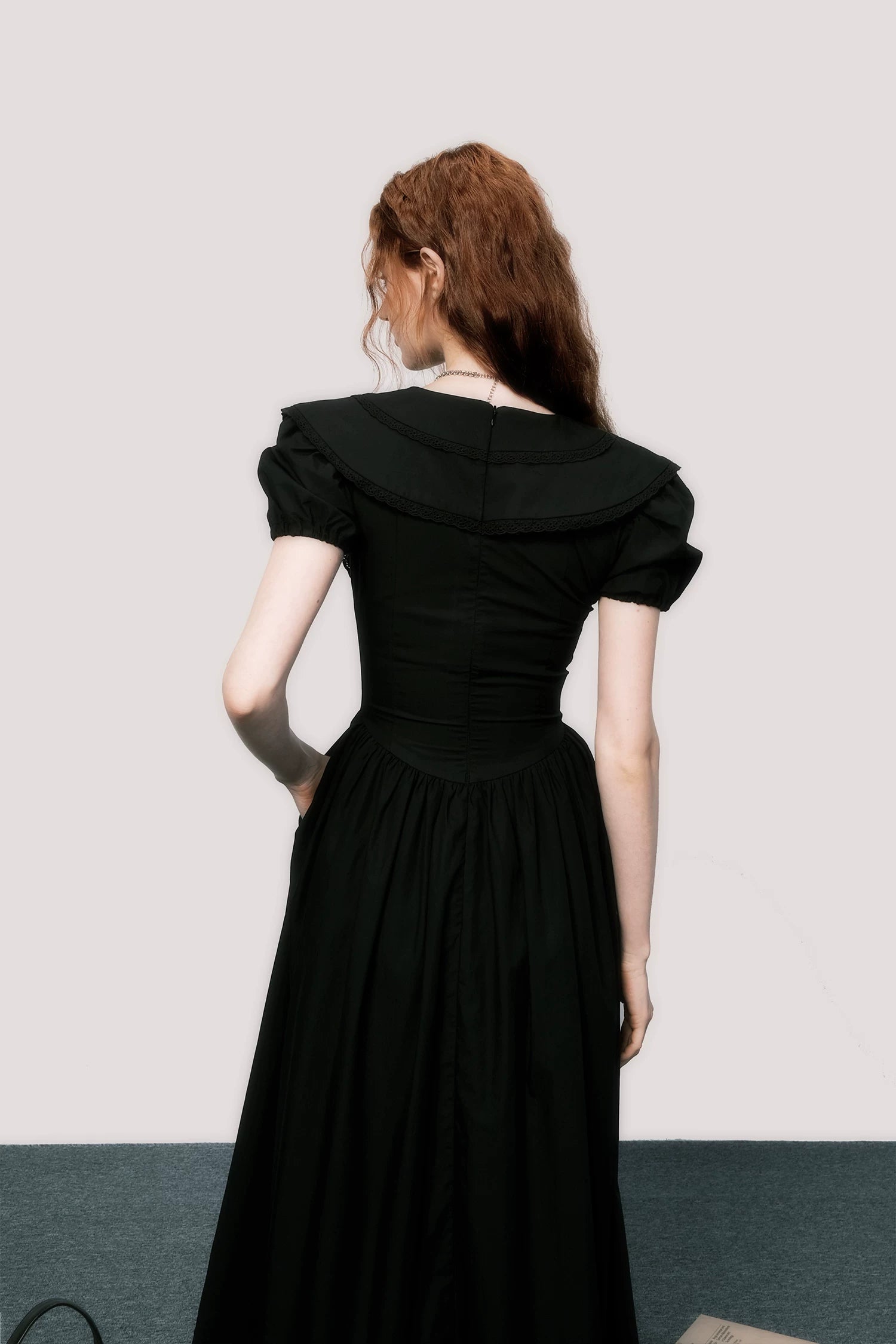 Puff-Sleeve Waist-Defined Maxi Dress