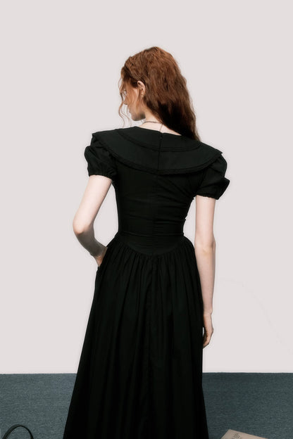 Puff-Sleeve Waist-Defined Maxi Dress