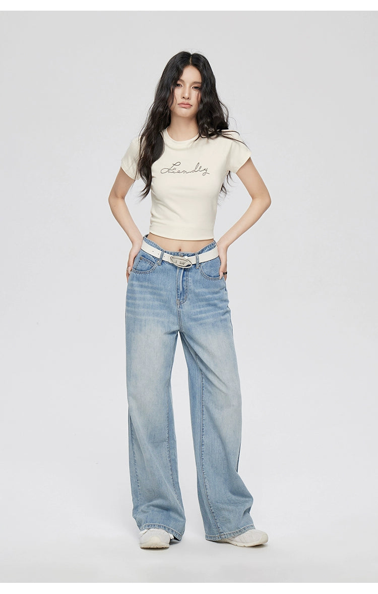 Blue Lyocell Tencel Jeans Wide-Leg Pants