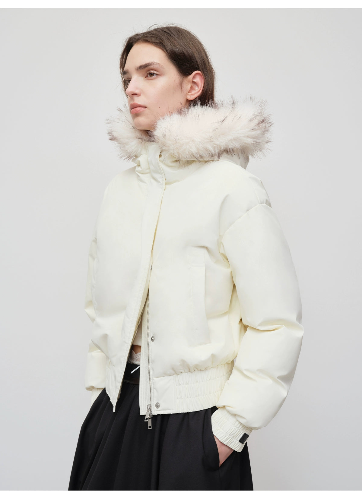 Faux Raccoon Fur Trim 90% White Duck Down Parka