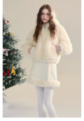 Cream Rabbit Shearling Coat & Skirt Set - CHINASQUAD