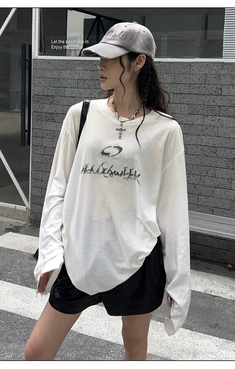 Vintage Washed Spray-Effect Long-Sleeve T-Shirt