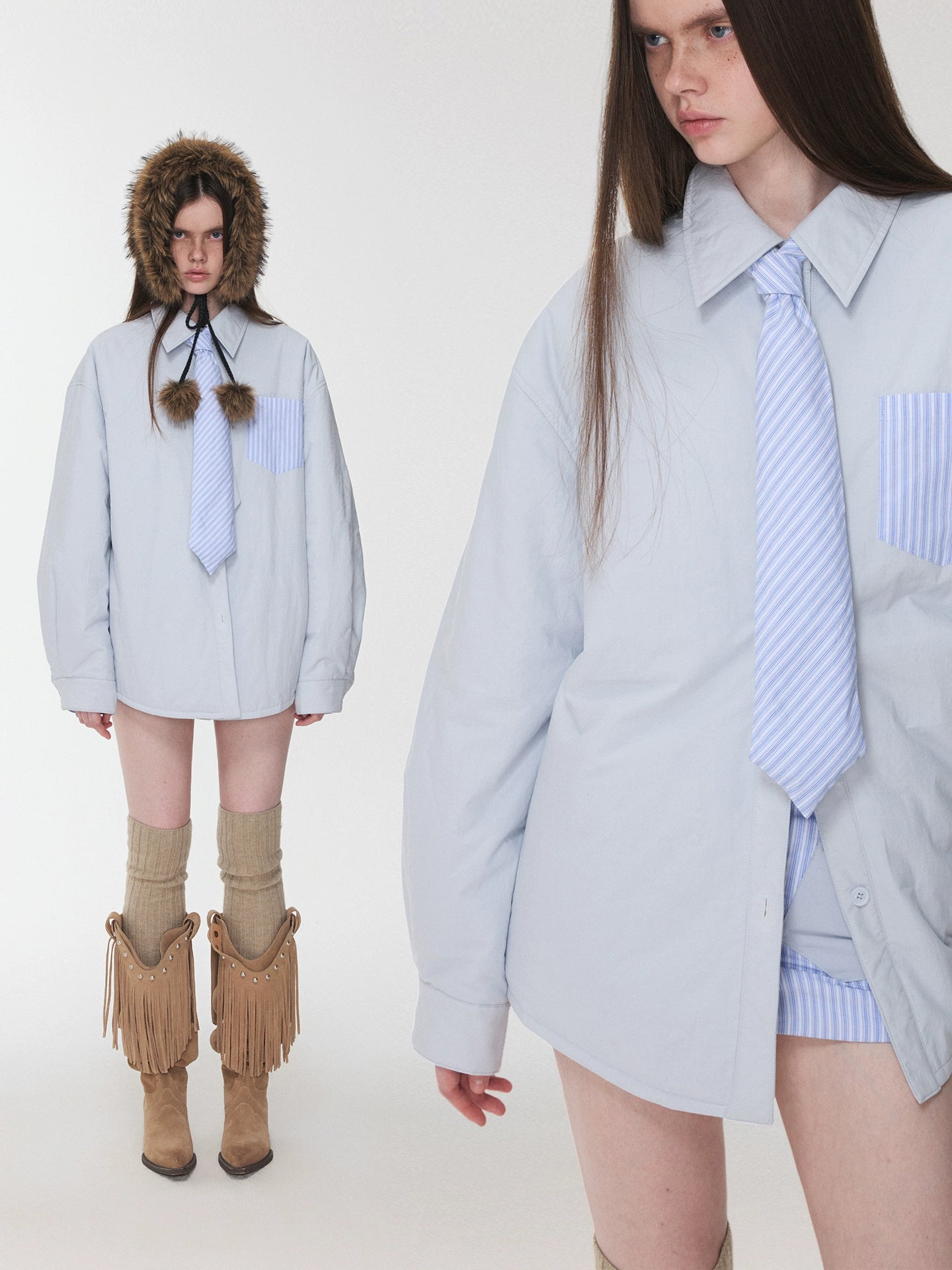 Embroidered Striped Reversible Jacket Set