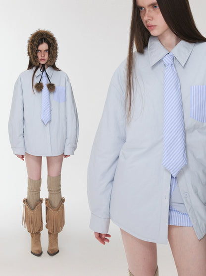 Embroidered Striped Reversible Jacket Set