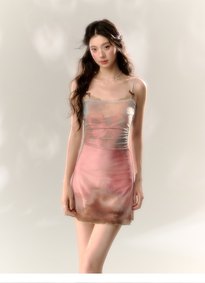 Ombre Mesh Gradient Halter Dress - CHINASQUAD