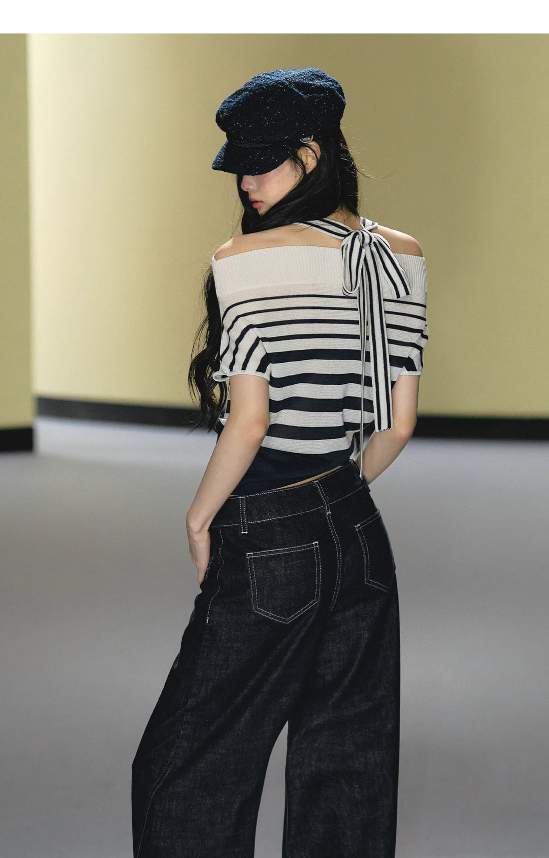 Nautical Stripe Off-Shoulder Halterneck Top