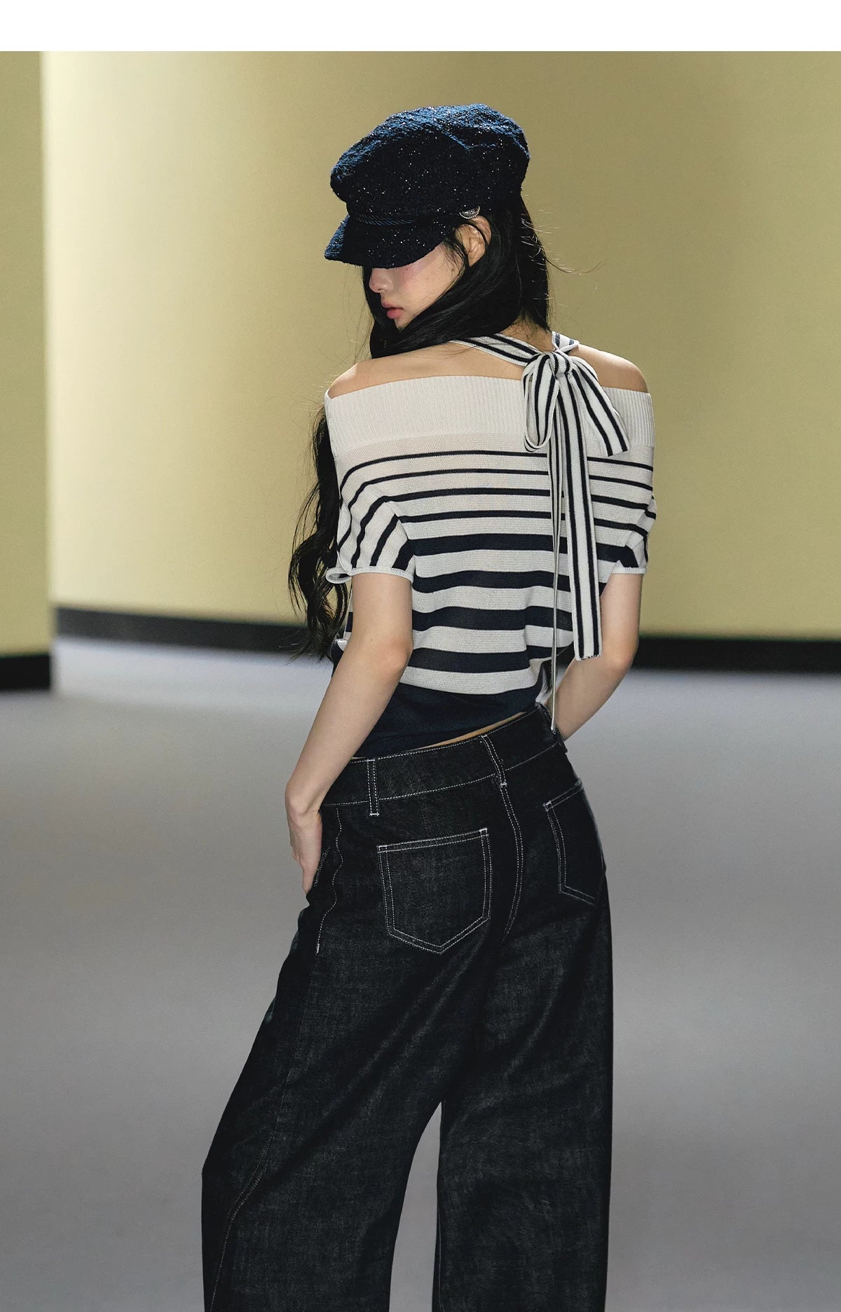 Nautical Stripe Off-Shoulder Halterneck Top