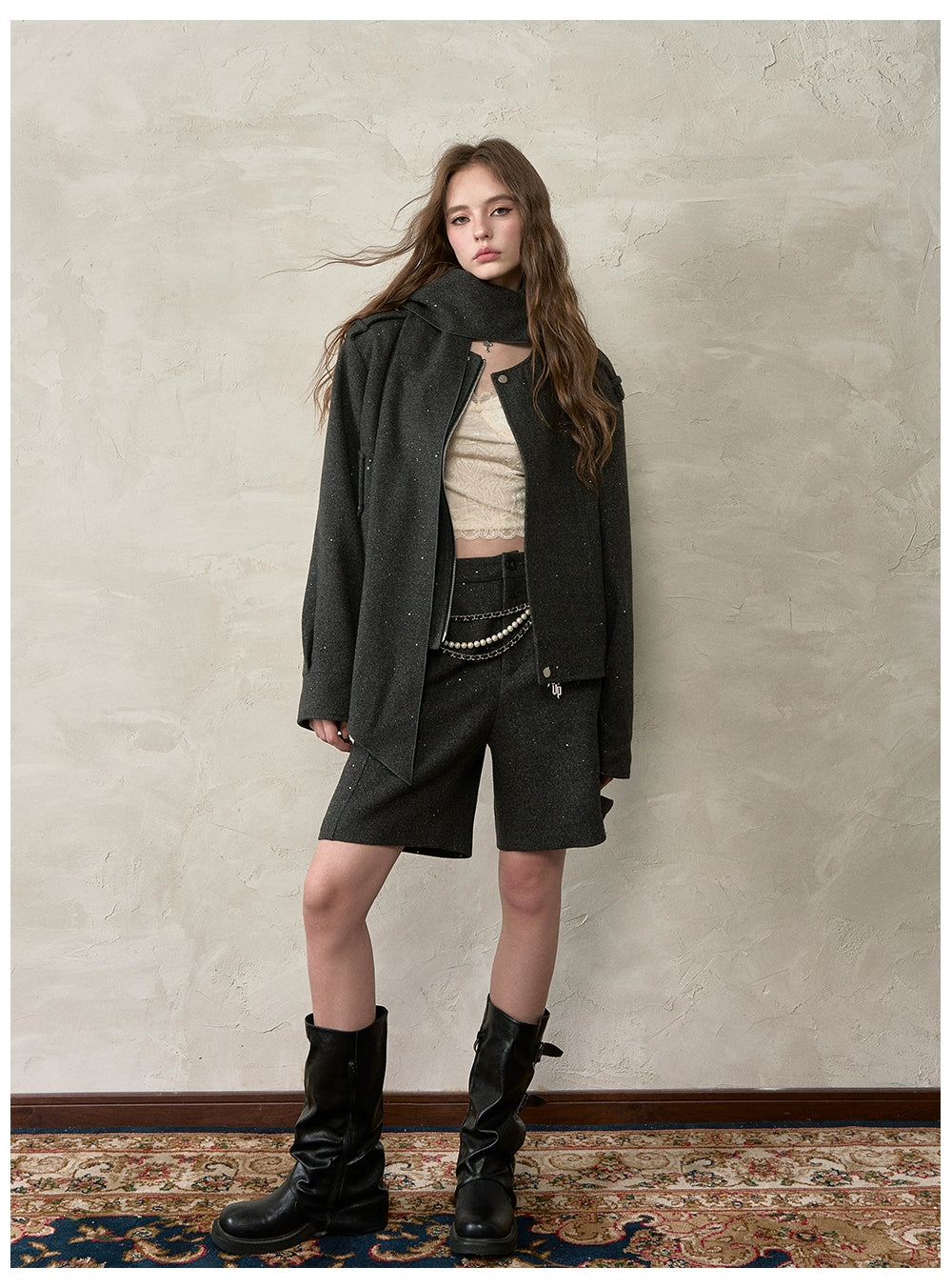 Wool Blend Scarf Detail Relaxed Jacket