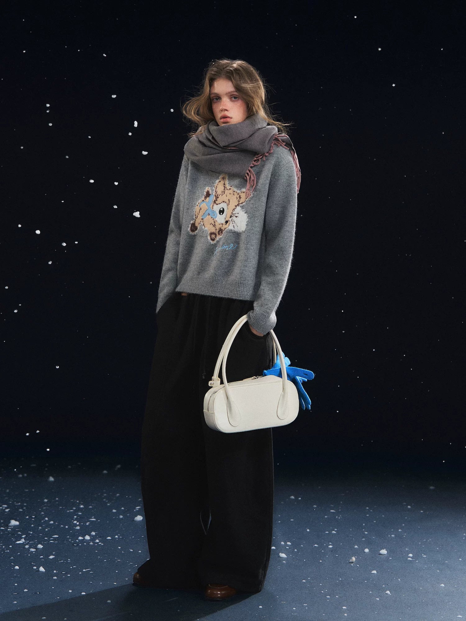 Plush Deer Jacquard Crewneck Sweater