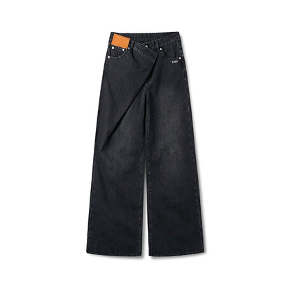 Sailor-Inspired Washed Twill Denim Low-Rise Straight Jeans