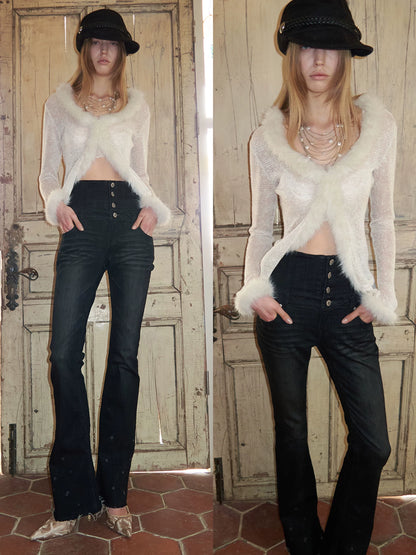 High-Waist Belted Slight-Flare Jeans