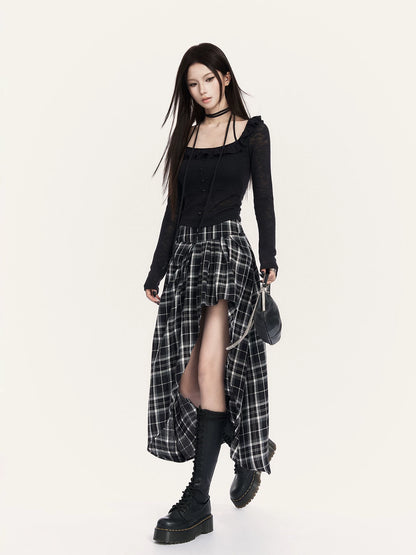 Rebel Check Asymmetric Midi Skirt