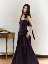 Gray & Purple Waist Wrinkle Suspender Dress - CHINASQUAD