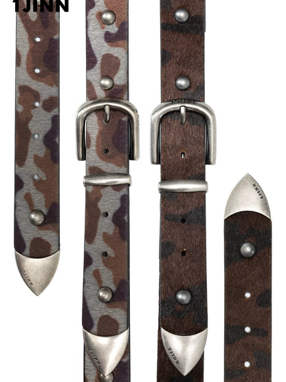 Vintage Camo Studded Horsehair Leather Belt