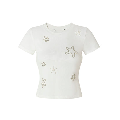 White Star-studded Crewneck T-shirt