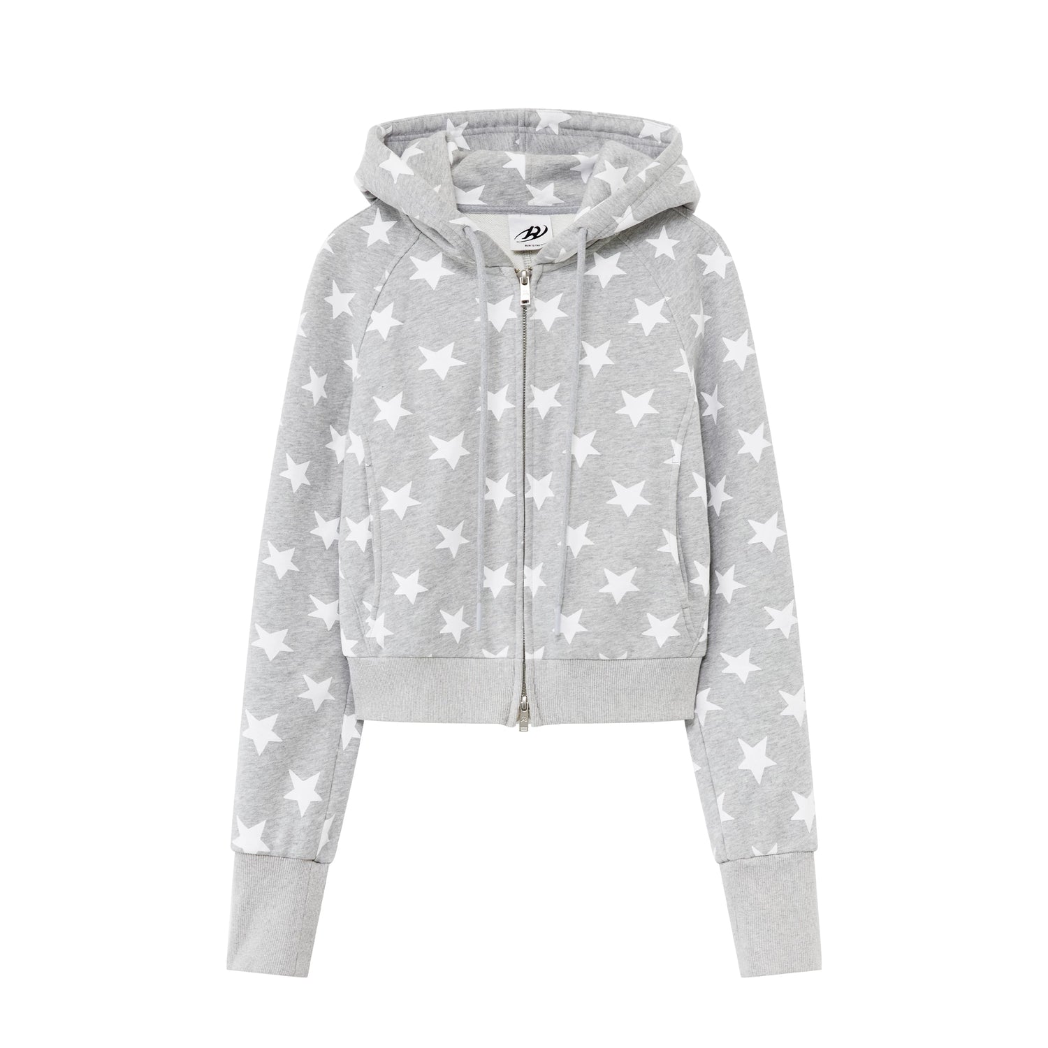 Double-Zip Star Print Cotton Hooded Jacket