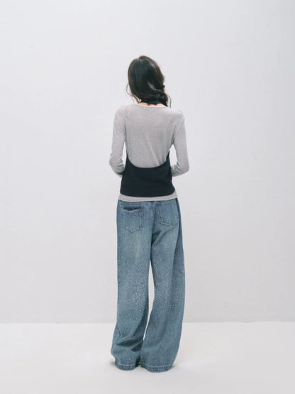 Vintage Straight-Leg Sparkle Denim Jeans